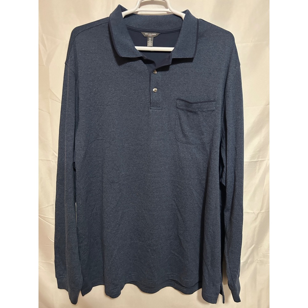 Van‎ Heusen Flex Mens 3XL Tall Long Sleeve Polo Shirt Blue Heathered